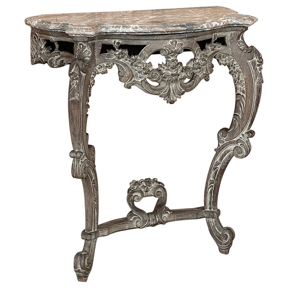 19th Century French Baroque Marble Top Console with Ceruse Finish For Sale