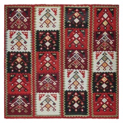 Vintage Persian Kilim in Red, Black & White Geometric Patterns