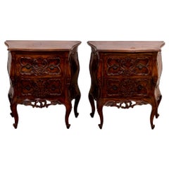 Used Pair Italian Walnut One Door One Drawer End Tables