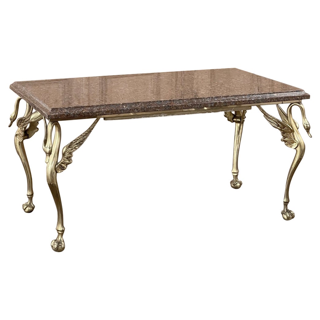 Midcentury Empire Style Brass & Granite Coffee Table For Sale