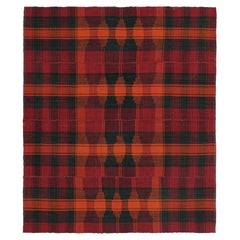 Jajim Kilim persan vintage à carreaux rouges, noirs et orange