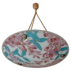 Lampe à suspension Art déco française Loys Lucha en verre à motifs floraux organiques et vibrants 