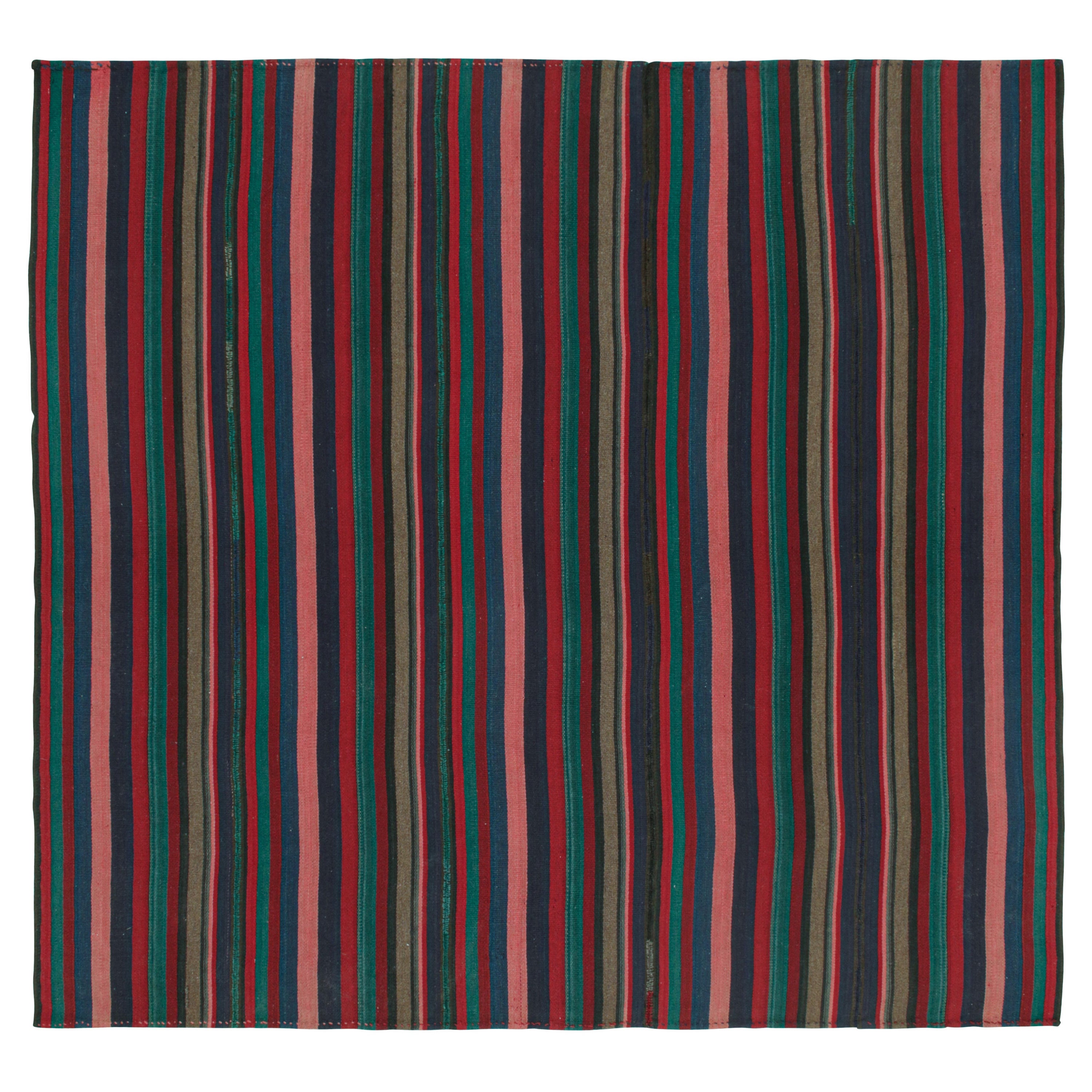 Vintage Bidjar Persian Square Kilim with Multicolor Stripes