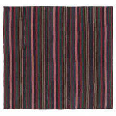 Vieux Kilim persan carré Bidjar à rayures multicolores