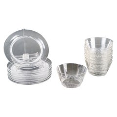 1933 René Lalique - Service de Table Bourgueil Verre Clair - 8 Bols + 8 Assiettes