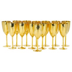 Tall English Sheffield Gilt wine / Water Goblets Service / 14 People