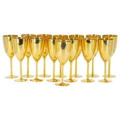 Retro Tall English Sheffield Gilt wine / Water Goblets Service / 14 People