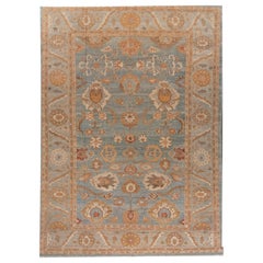 Modern Blue Sultanabad Wool Rug Handmade with Floral Design