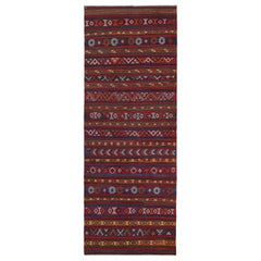 Vintage Shahsavan Persian Kilim in Red with Geometric Patterns