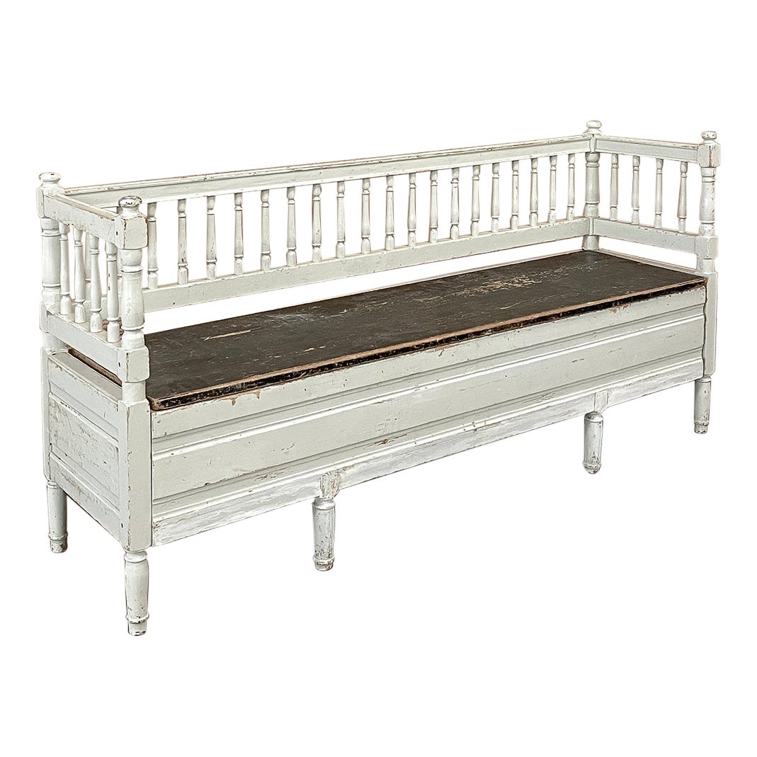 19th Century Swedish Neoclassical Painted Bench, Trundle Bed For Sale