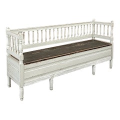 Vintage 19th Century Swedish Neoclassical Painted Bench, Trundle Bed