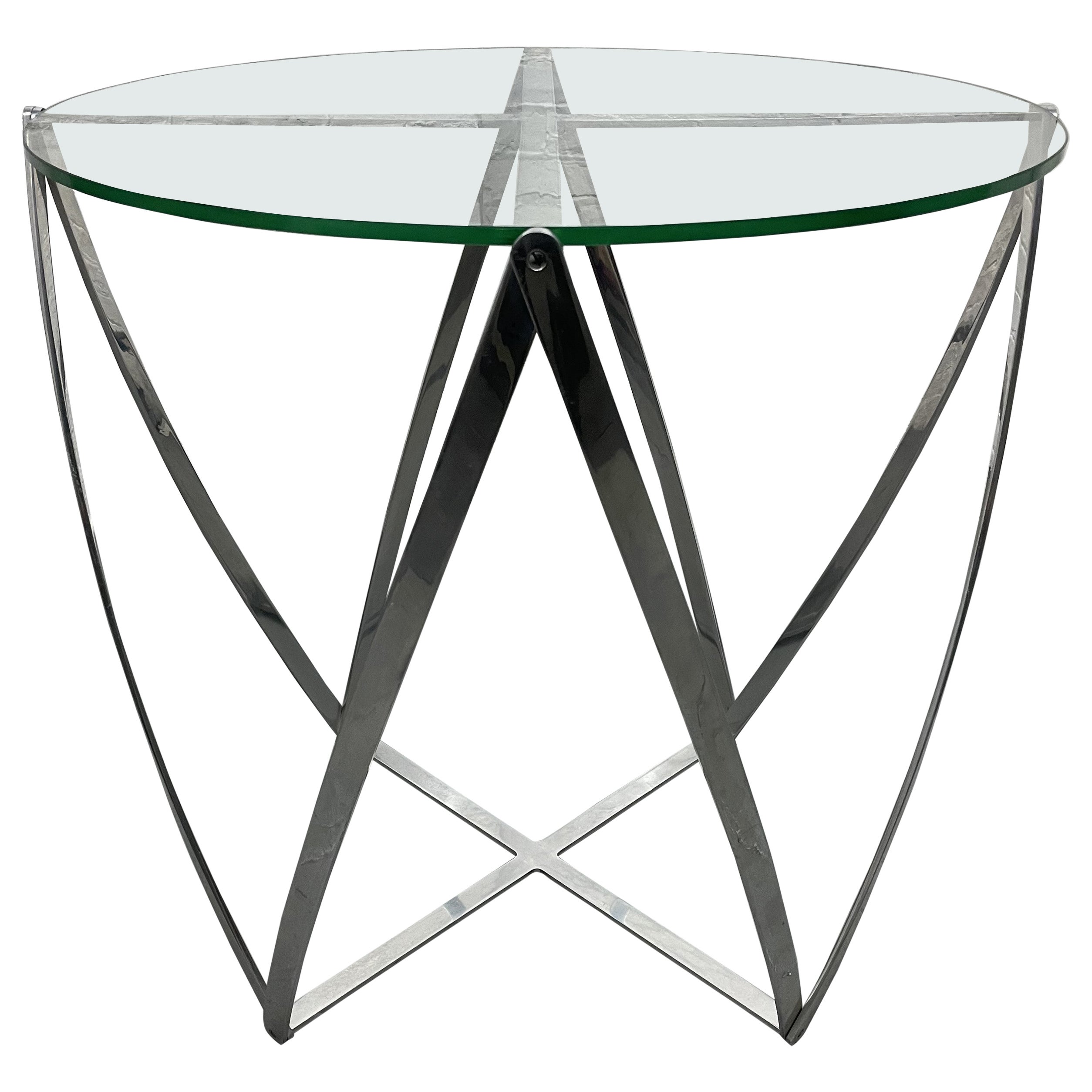John Vesey Aluminum and Glass Spool Side Table For Sale