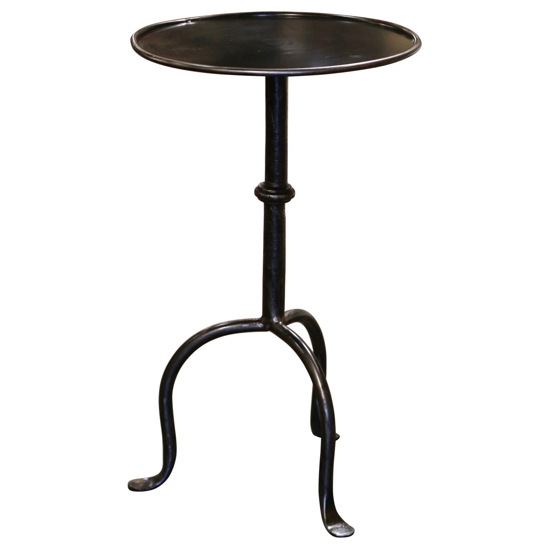 Midcentury French Style Polished Iron Pedestal Martini Side Table