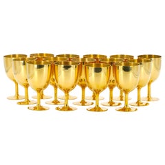 Retro English Sheffield Gilt  Aperitif / Liquor Goblets Service / 15 People