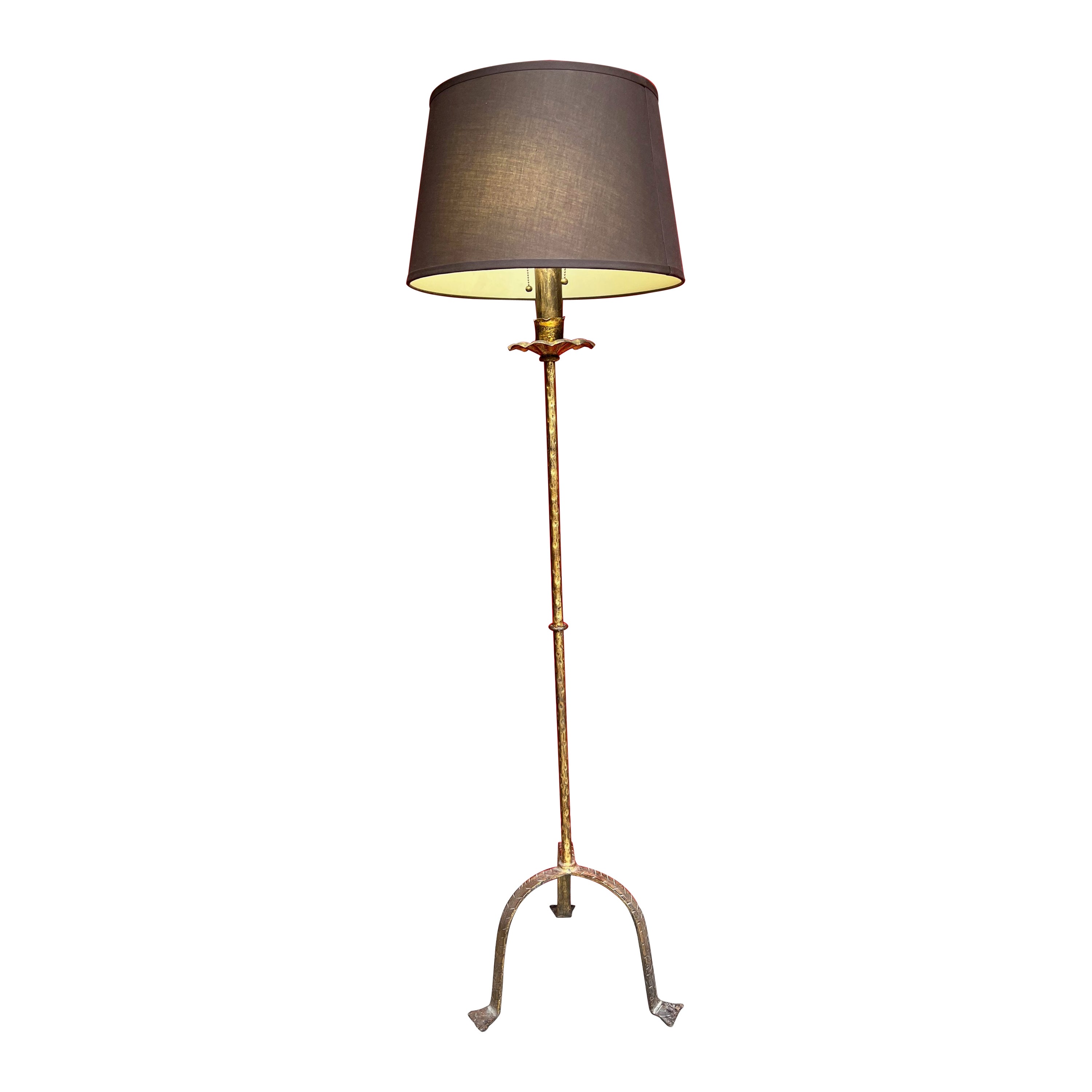 Spanish Gilt Iron Floor Lamp on a Tripod Base For Sale