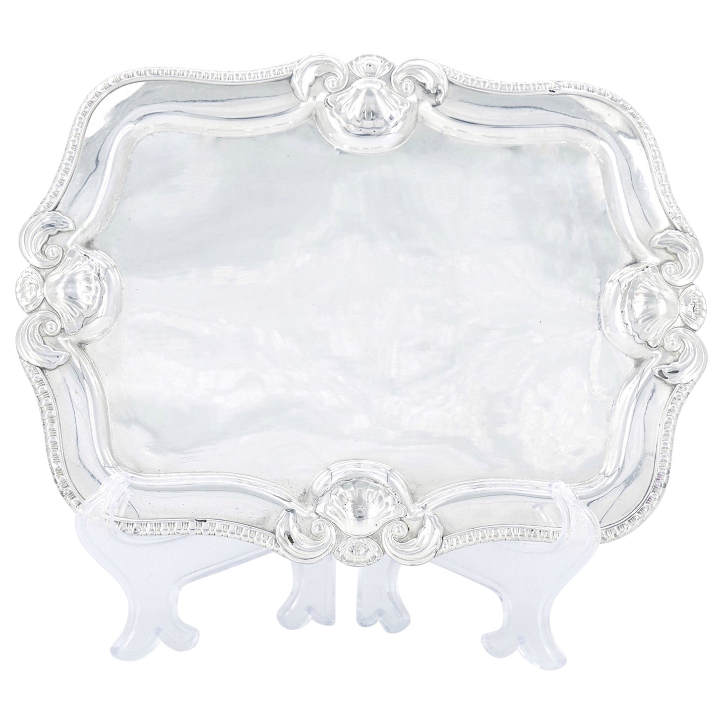 Antique English Silver Plated Footed Oval Shape Serving Tray For Sale