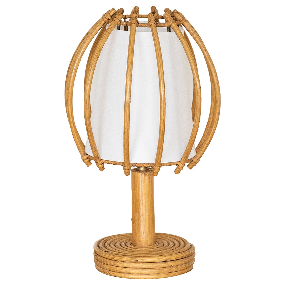 French Rattan Orb Table Lamp For Sale