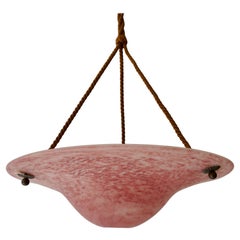 French Art Deco Pink Glass Pendant Light -1930s