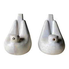 Vintage Ceramic Bird Bookends in the Style of Georges Jouve, 1950s 
