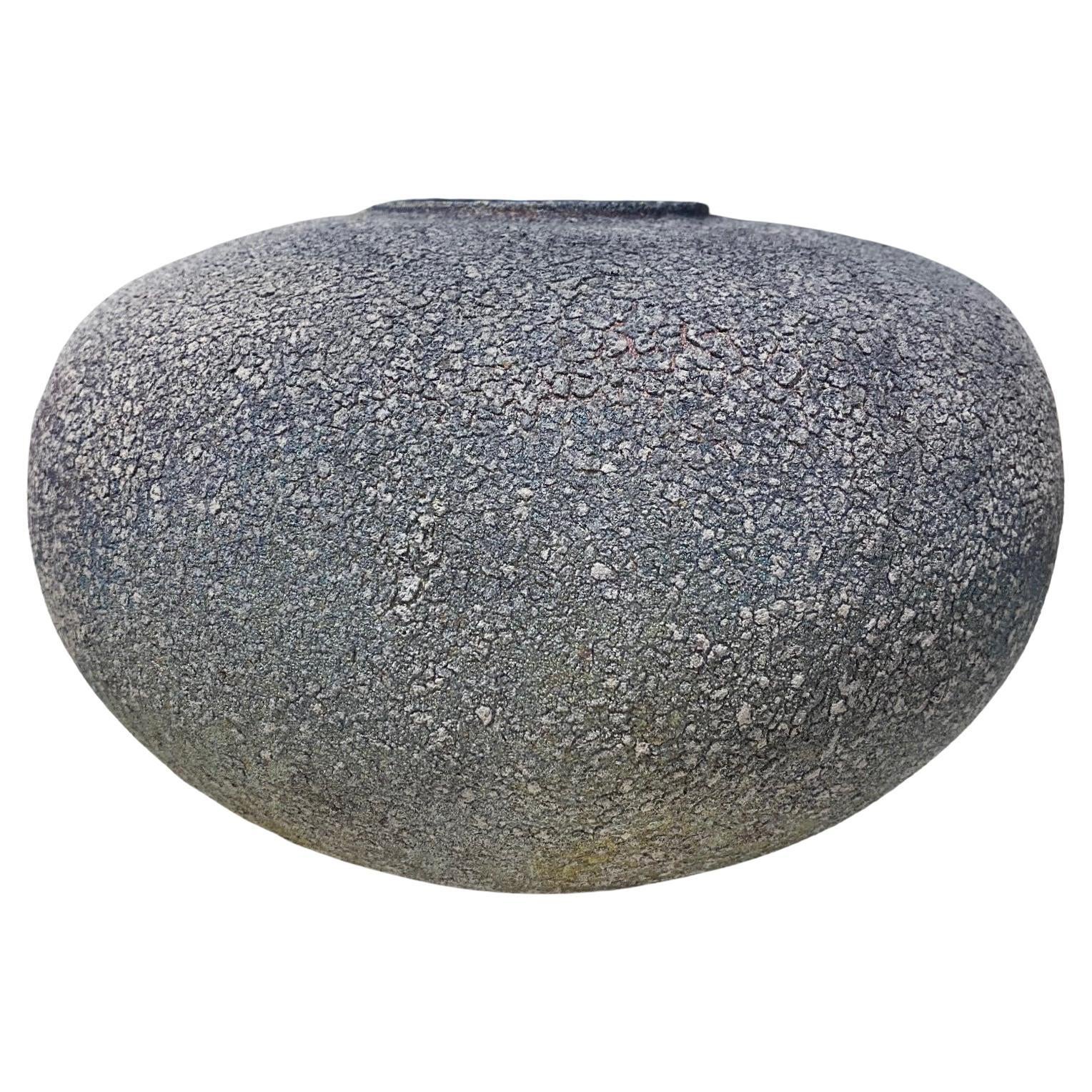 Grand vase en céramique japonaise asiatique cuite au feu de bois signé Masuo Ojima