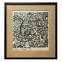 Shiko Munakata Woodblock "Greenwich Village" Japan, circa 1960s