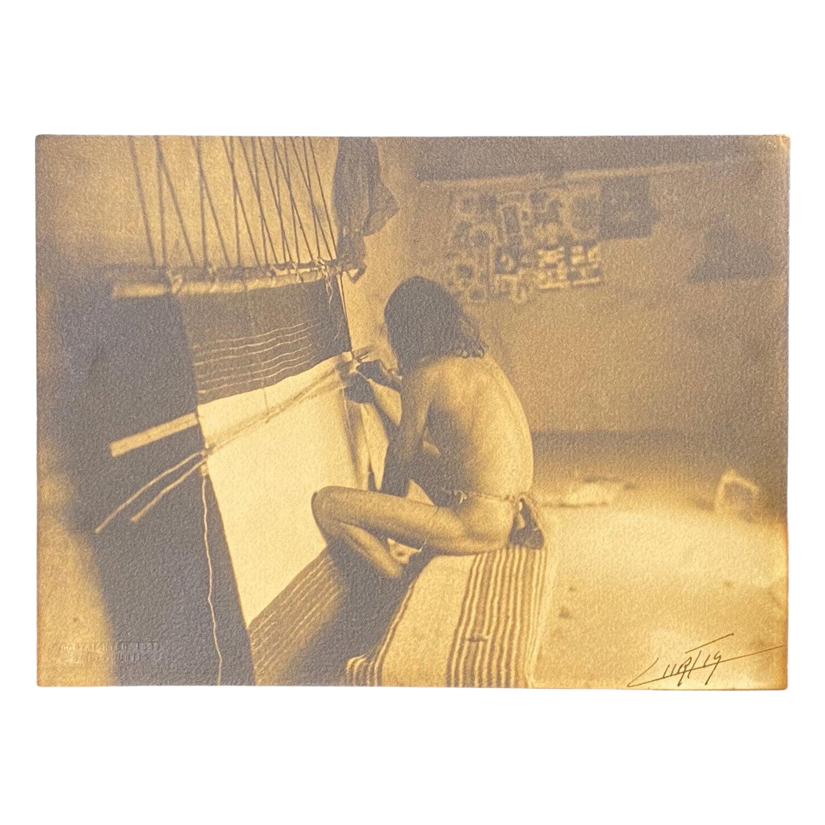 Edward S. Curtis Original Signed Stamped Platinum Photograph Hopi Weaver, 1899