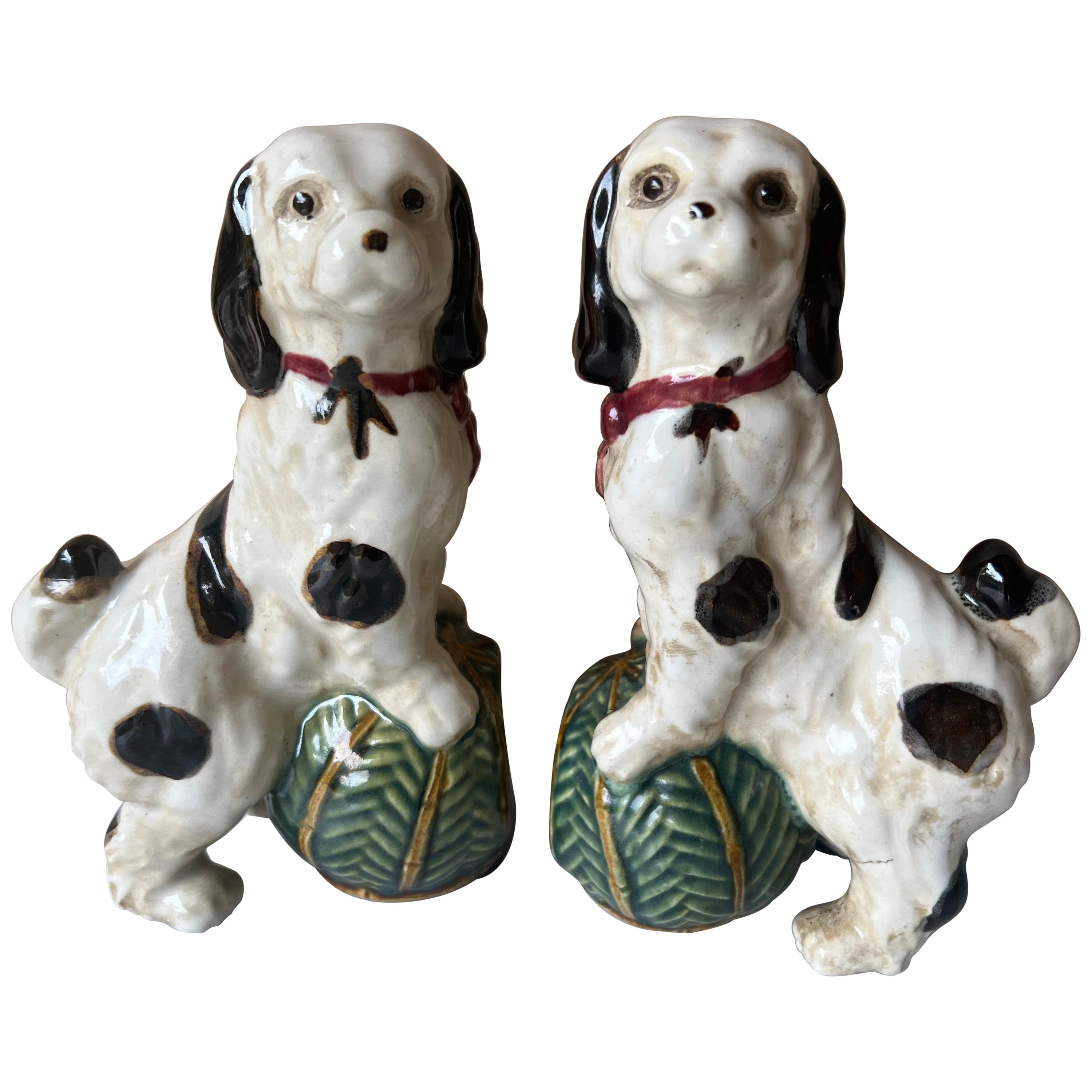 Ceramic Painted English Cavalier Dog Bookends - a Pair, C. 1940s