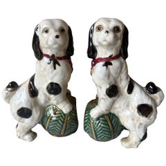 Vintage Ceramic Painted English Cavalier Dog Bookends - a Pair, C. 1940s