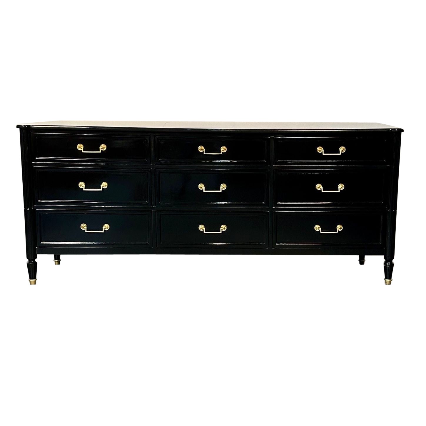 Hollywood Regency Louis XVI Style Ebony Lacquered Dresser / Chest of Drawers For Sale