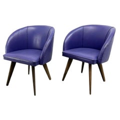 Used Danish Modern Purple Upholstered Barrel Tub Chairs - a Pair