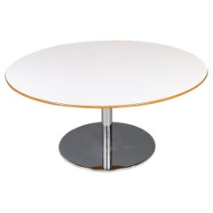 Italian Modern Round Coffe Table in White Wood and Metal, 1980s