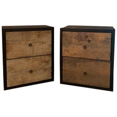 Frame Pair of Nightstands Sidetables in Recycled Old Oak