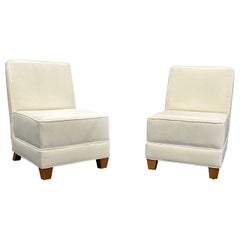 Pair Mid-Century Modern Jean-Michel Frank Style Lounge / Slipper Chairs, Mohair