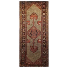 Antique Persian Malayer Runner in Geometric Pattern in Camel, Burgundy, Red