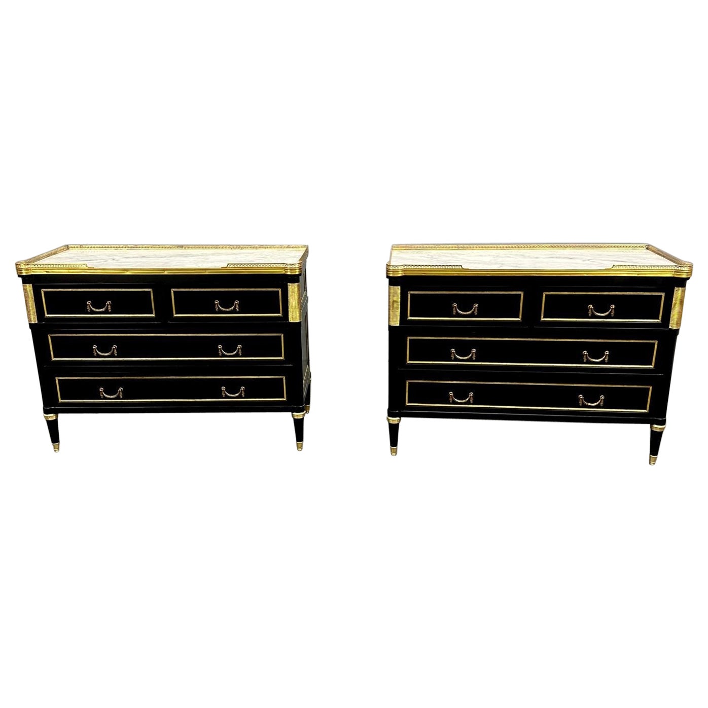 Louis XVI Hollywood Regency Commodes / Nightstands, Maison Jansen Style Black For Sale