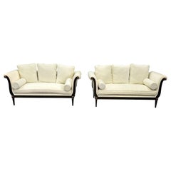 Pair of Hollywood Regency Vesey Style Sofas / Settee, Ebony Wood and Bronze