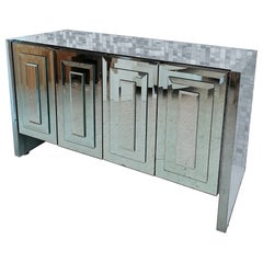 Vintage Mirrored Glass & Chromed Steel Sideboard by Ello Furniture, USA 1980s