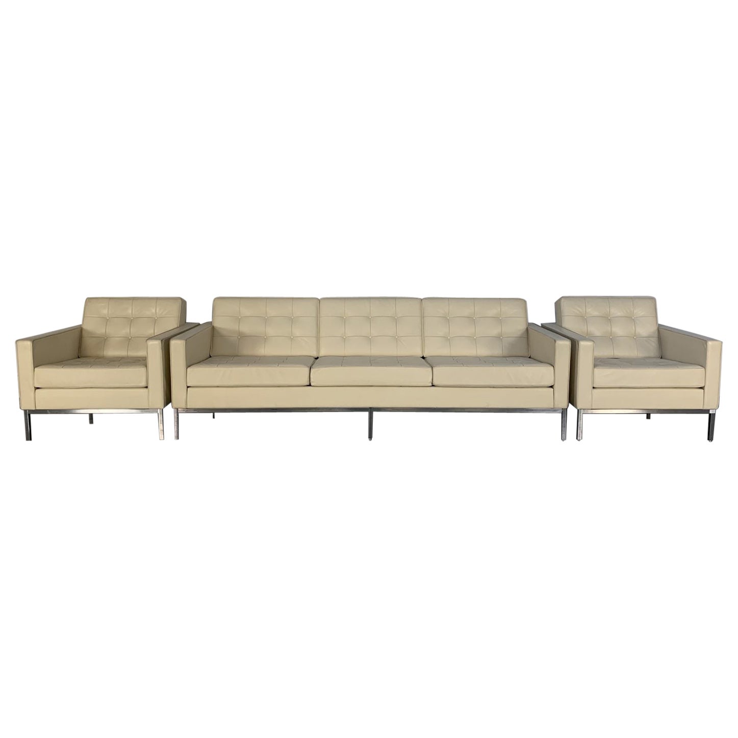 Knoll Studio “Florence Knoll Relax” Sofa & 2 Armchair Suite in “Volo” Leather