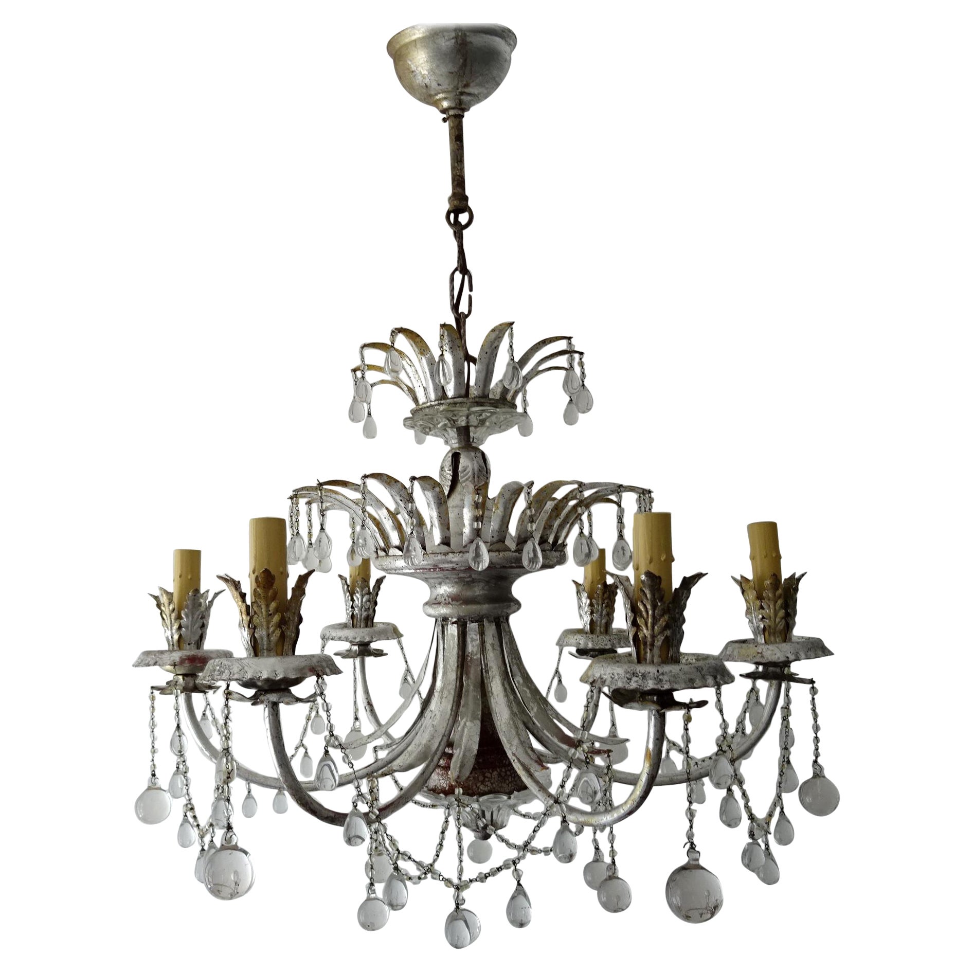 Rare French Maison 1940s Baguès Silver Crystal Chains Drops Signed Chandelier For Sale