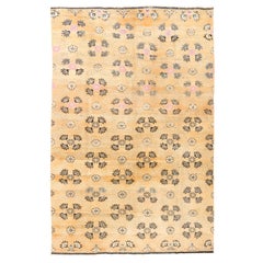6x9 Ft Vintage Handgefertigter Blumenteppich. Weiche Rost-, Orange-, Lachs- und rosa Farben