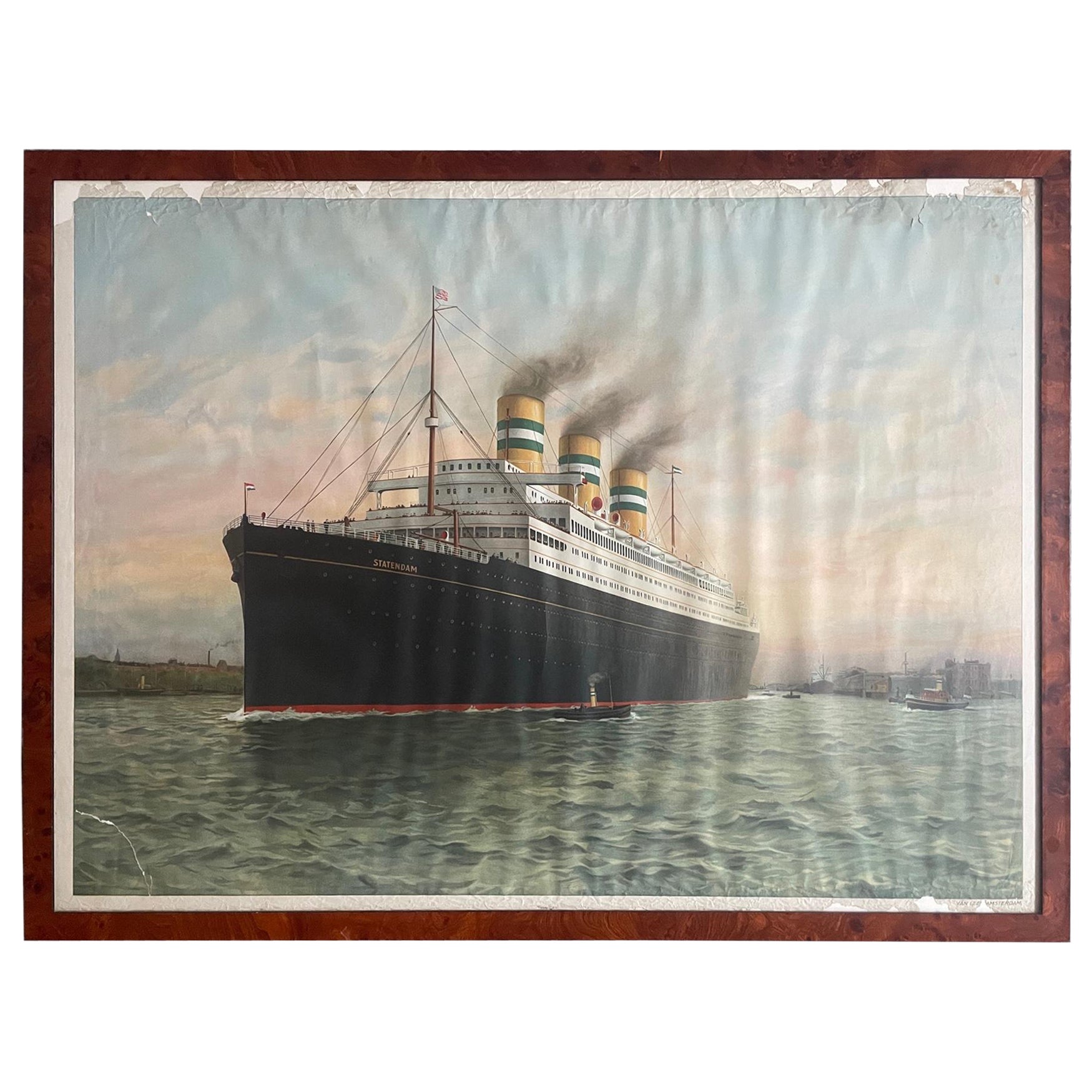 Vintage Holland America Line Poster from Van Leer, 1930s, Affiche Statendam 30s For Sale
