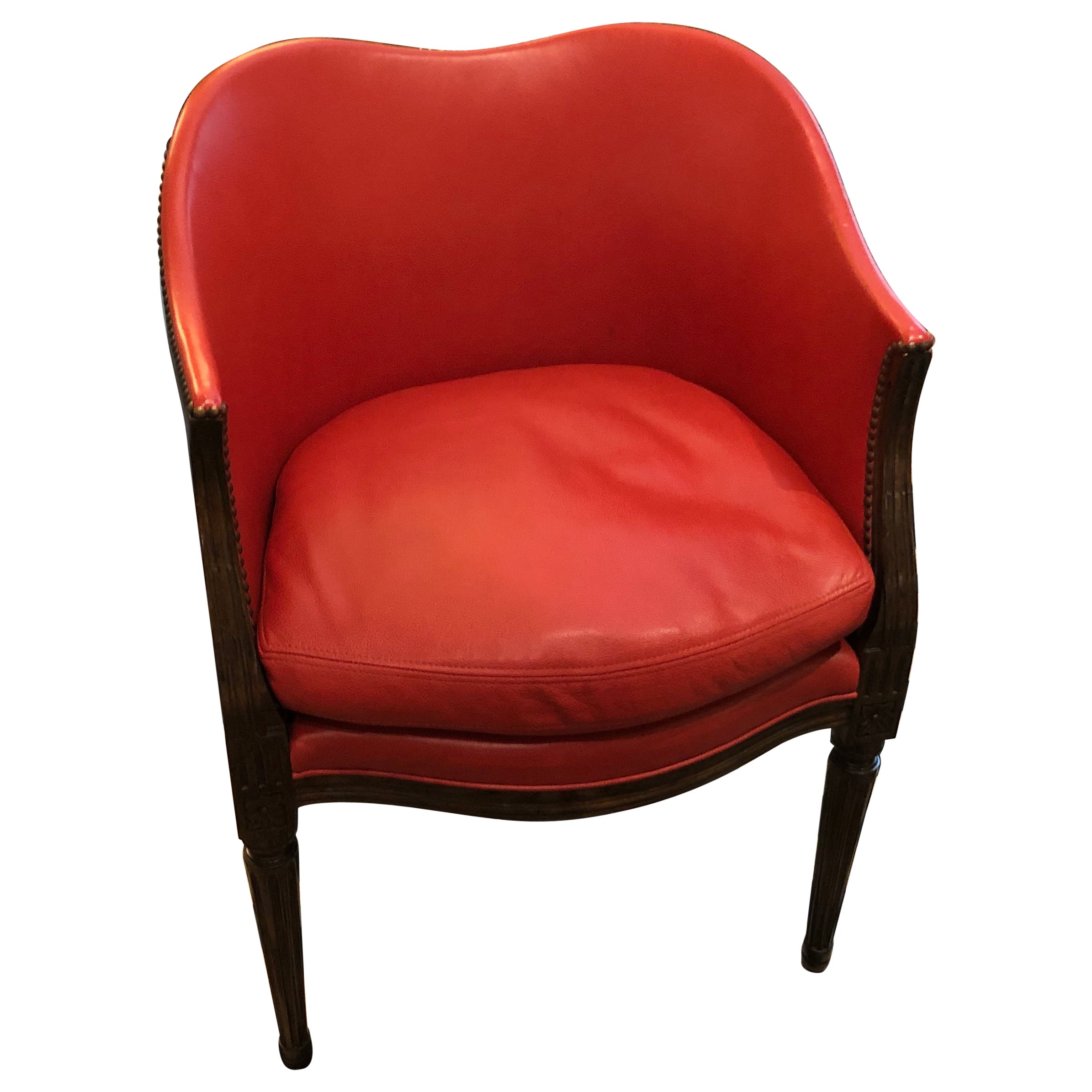 Designer Gregorius Pineo French Style Burnt Orange Leather and Caned Tub Chair For Sale