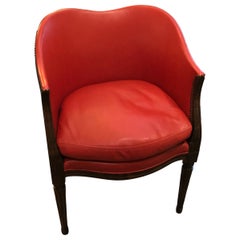 Used Designer Gregorius Pineo French Style Burnt Orange Leather and Caned Tub Chair