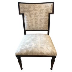Designer Modern Walnut and Greek Key Upholstered Side or Desk Chair