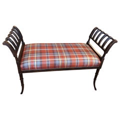 Hickory Chair Designer Walnut Bench with Plaid Silk Upholstery