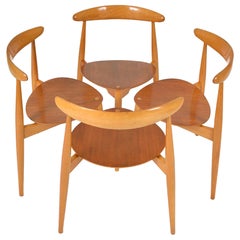 1950s Set 4 FH4103 Heart Dining Chairs by Hans Wegner for Fritz Hansen Denmark