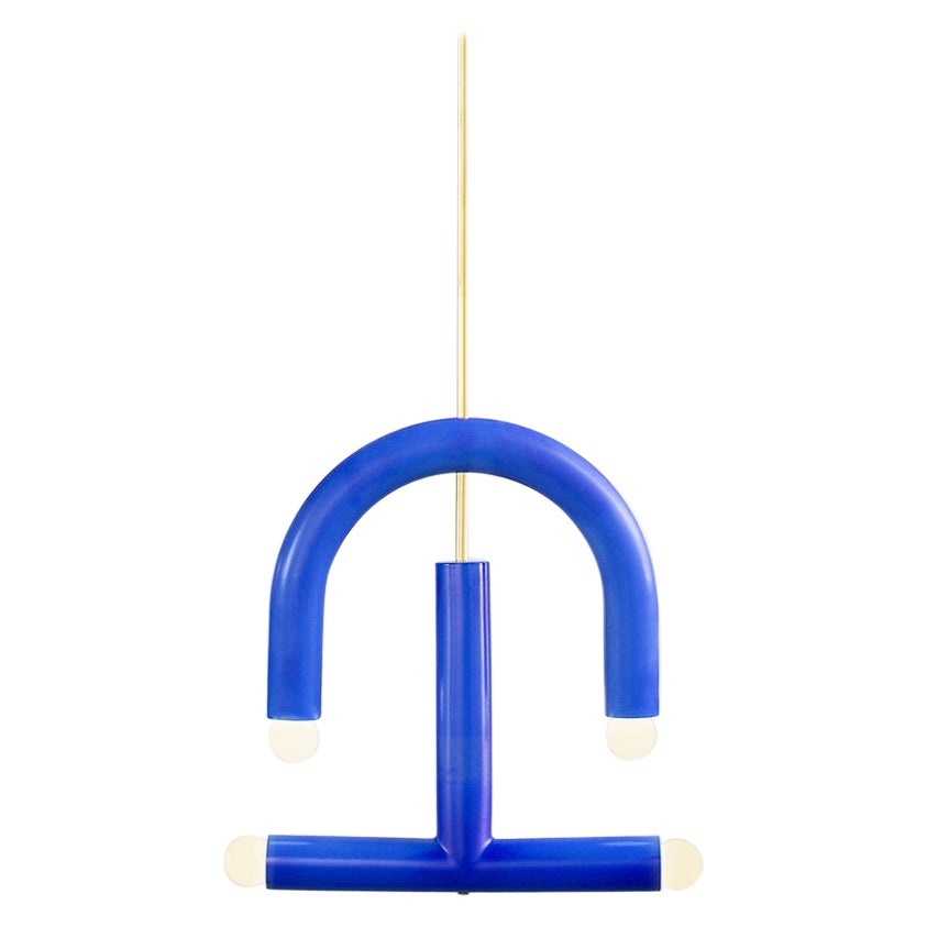 Ceramic Pendant Lamp 'TRN C3' by Pani Jurek, Brass Rod, Blue For Sale