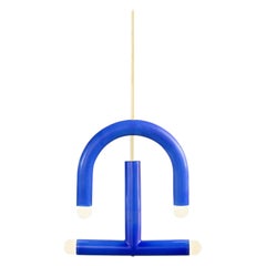 Ceramic Pendant Lamp 'TRN C3' by Pani Jurek, Brass Rod, Blue