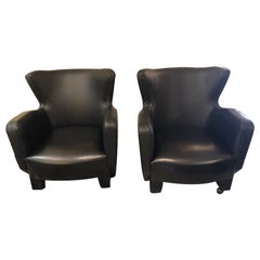 Designer Pair of Milo Baughman for Thayer Coggin Black Leatherette Club Chairs