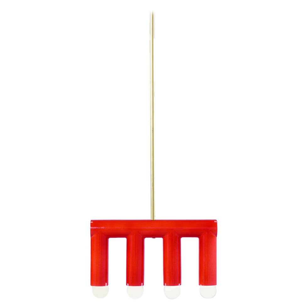 Ceramic Pendant Lamp 'TRN B3' by Pani Jurek, Brass Rod, Red For Sale